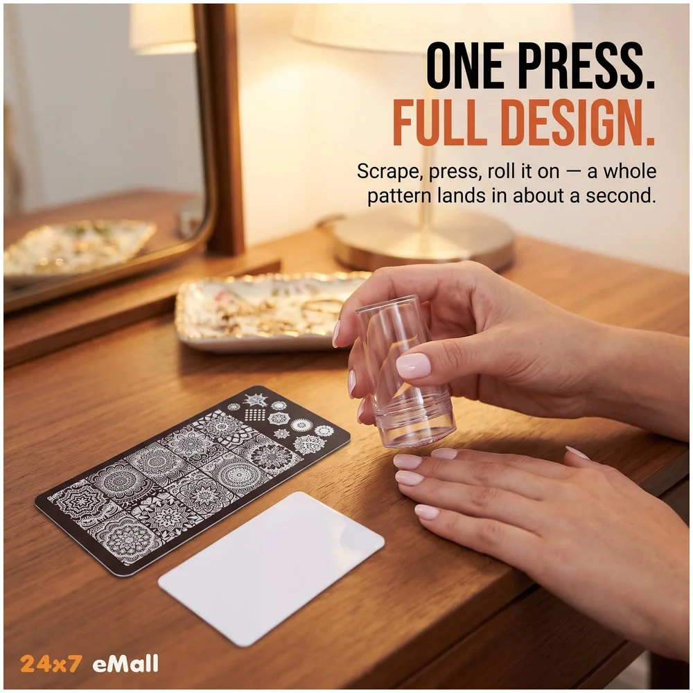 Nail Art Set 2 Pc Stamping Plate with Stamper and Scraper Kit