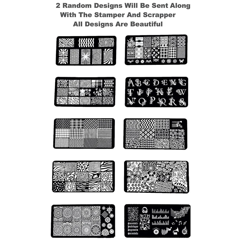 Nail Art Set 2 Pc Stamping Plate with Stamper and Scraper Kit