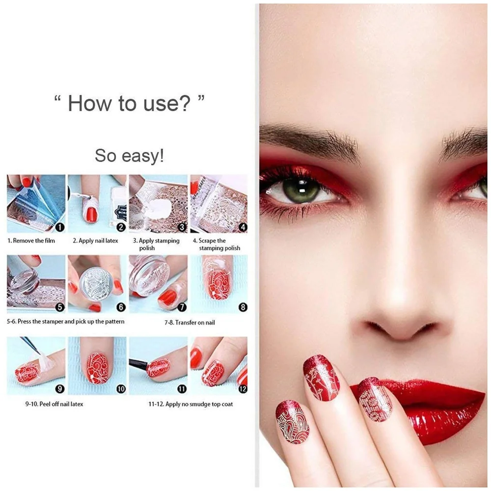 Nail Art Set 2 Pc Stamping Plate with Stamper and Scraper Kit
