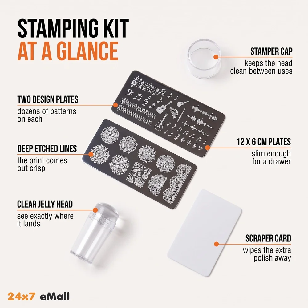 Nail Art Stamping Kit with 2 Rectangular Image Plates With Stamper And Scrapper (2 Plates) Random Designs