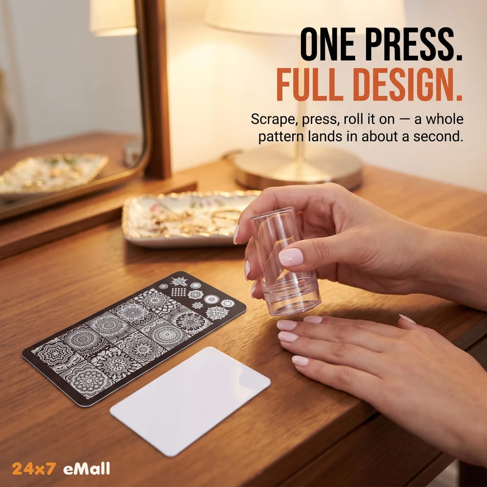 Nail Art Stamping Kit with 2 Rectangular Image Plates With Stamper And Scrapper (2 Plates) Random Designs