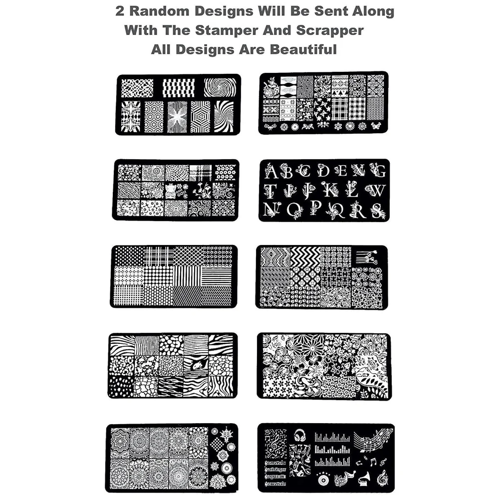 Nail Art Stamping Kit with 2 Rectangular Image Plates With Stamper And Scrapper (2 Plates) Random Designs