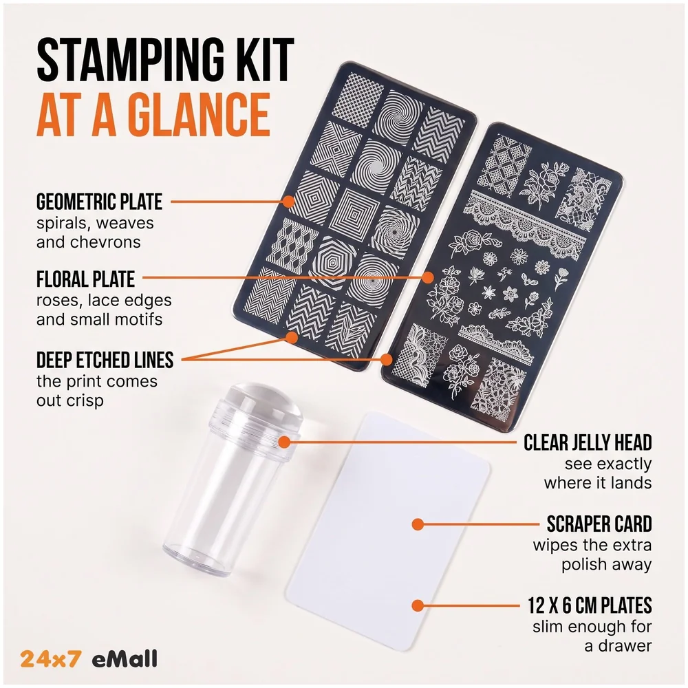 Nail Art Set Kit with 2 Plates Stamper and Scraper All in One