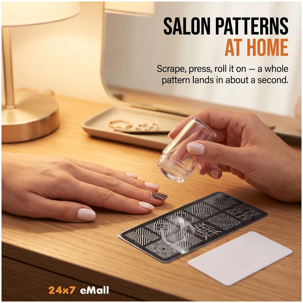 Nail Art Set Kit with 2 Plates Stamper and Scraper All in One