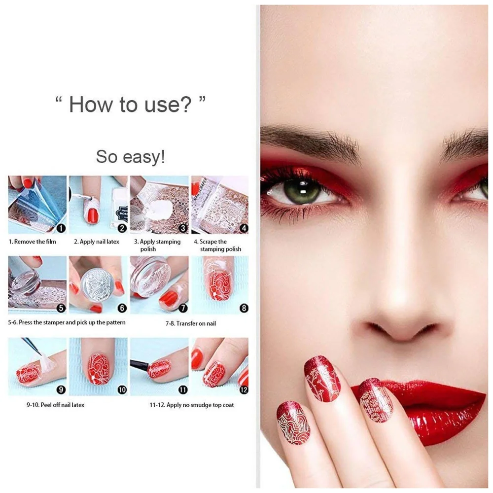 Nail Art Stamping Kit with 2 Stamping Image Plates With Stamper And Scrapper Perfect For Beginners. Mixed Designs With Random Plates