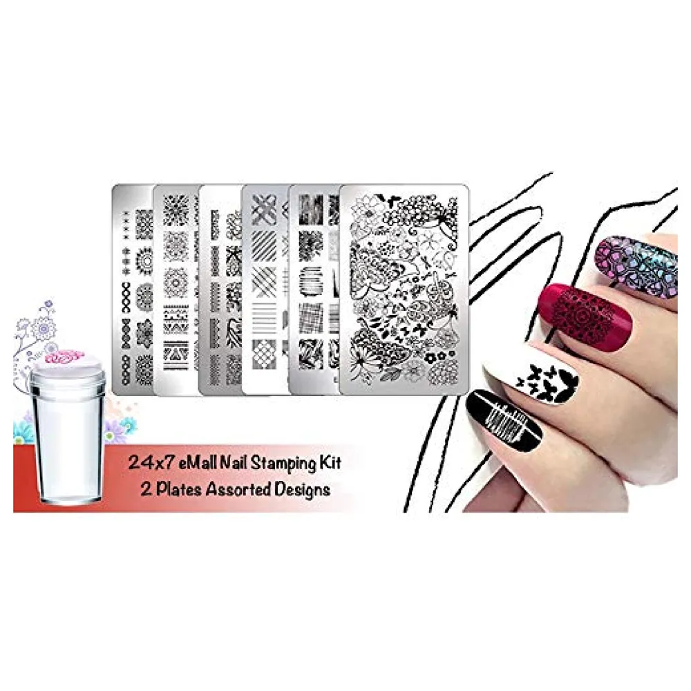 Nail Art Stamping Kit with 2 Plates Stamper Scraper Full Random