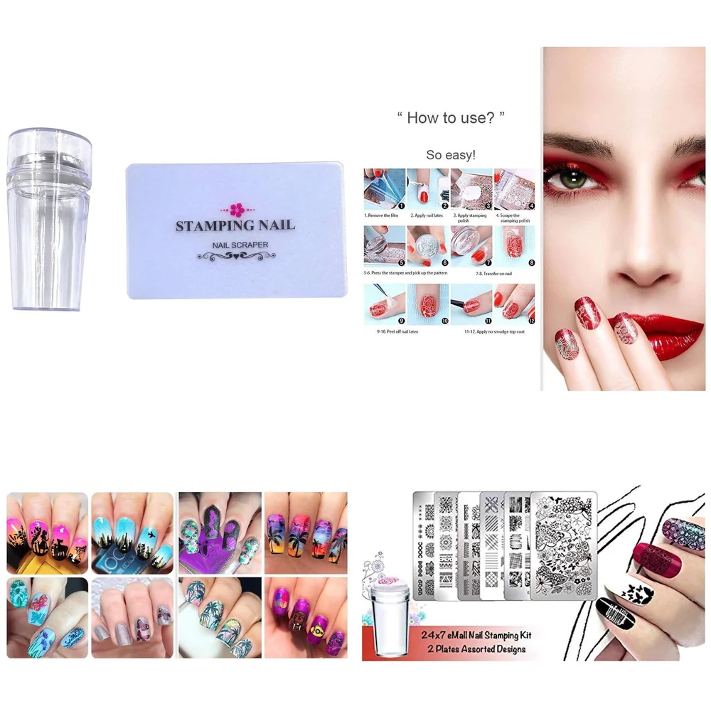 Nail Art Kit Complete Set 2 Image Plates 12 x 6 cm with Stamper Premium