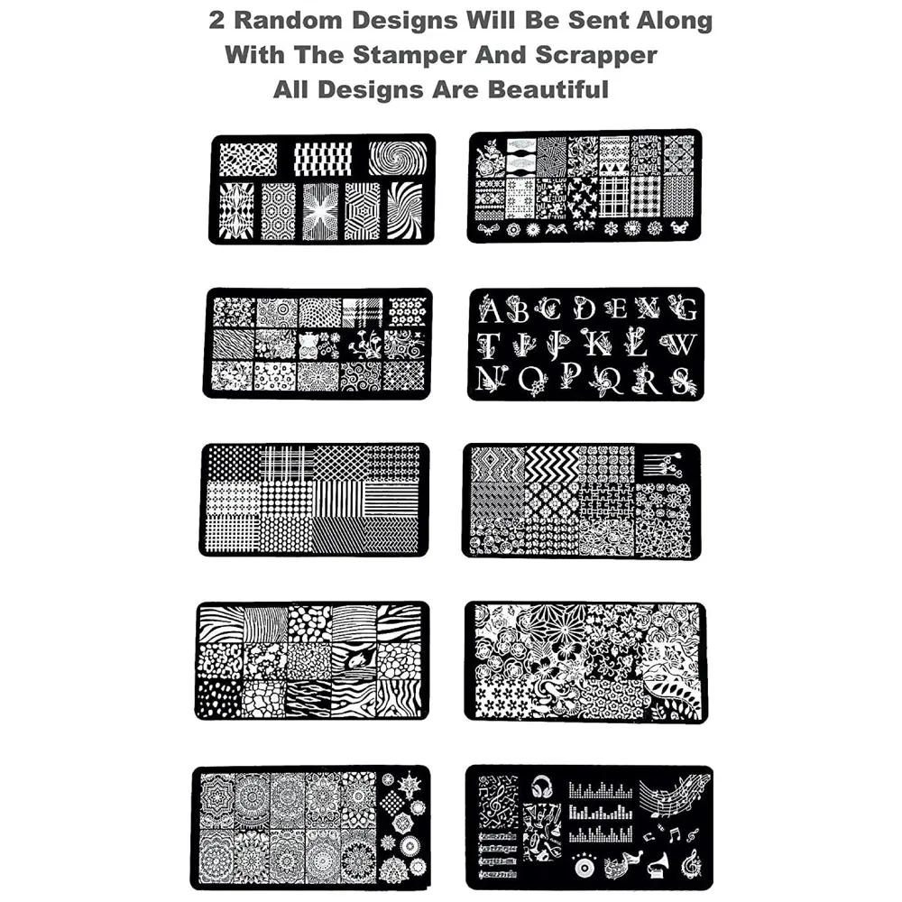 Plastic Nail Art Stamping Kit 2 Stamping Image Plates With Stamper And Scrapper Random Designs. , Pack of 1