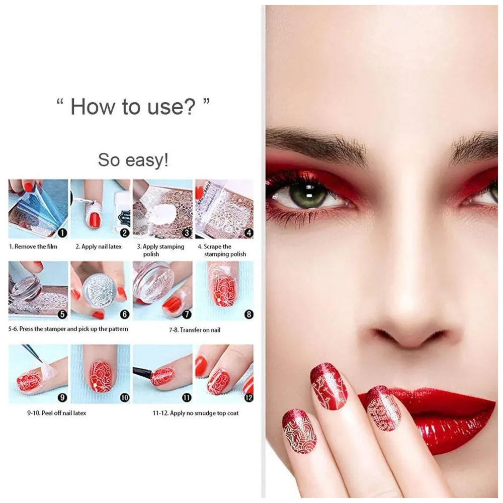 Plastic Nail Art Stamping Kit 2 Stamping Image Plates With Stamper And Scrapper Random Designs. , Pack of 1