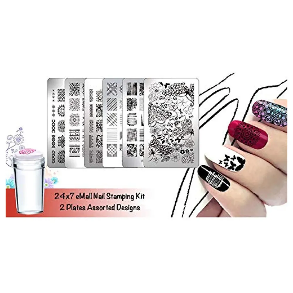 Plastic Nail Art Stamping Kit 2 Stamping Image Plates With Stamper And Scrapper Random Designs. , Pack of 1