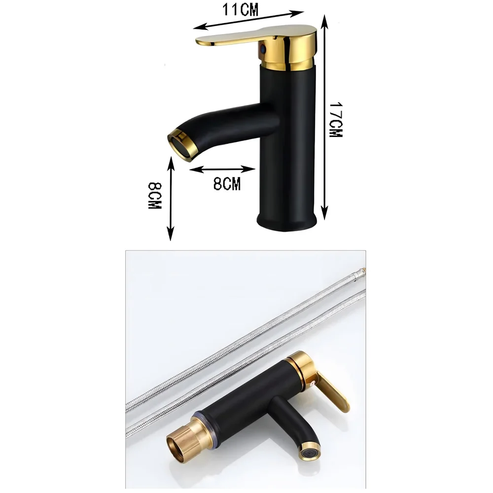Black Gold Small Faucet Single Lever Basin Mixer Waterfall Short Black, for Bathroom Washbasins Toilets 7 Inches Height. Premium