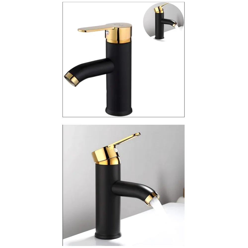 Black Gold Small Faucet Single Lever Basin Mixer Waterfall Short Black, for Bathroom Washbasins Toilets 7 Inches Height. Premium