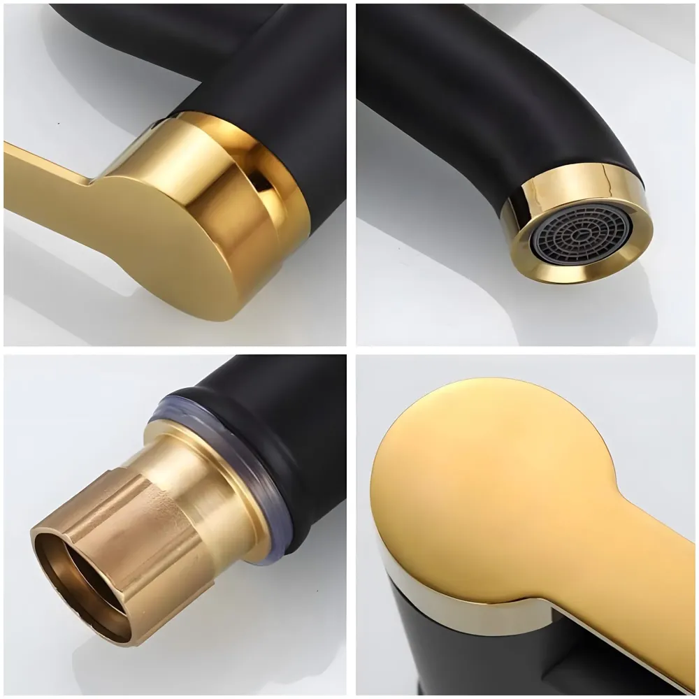 Black Gold Small Faucet Single Lever Basin Mixer Waterfall Short Black, for Bathroom Washbasins Toilets 7 Inches Height.