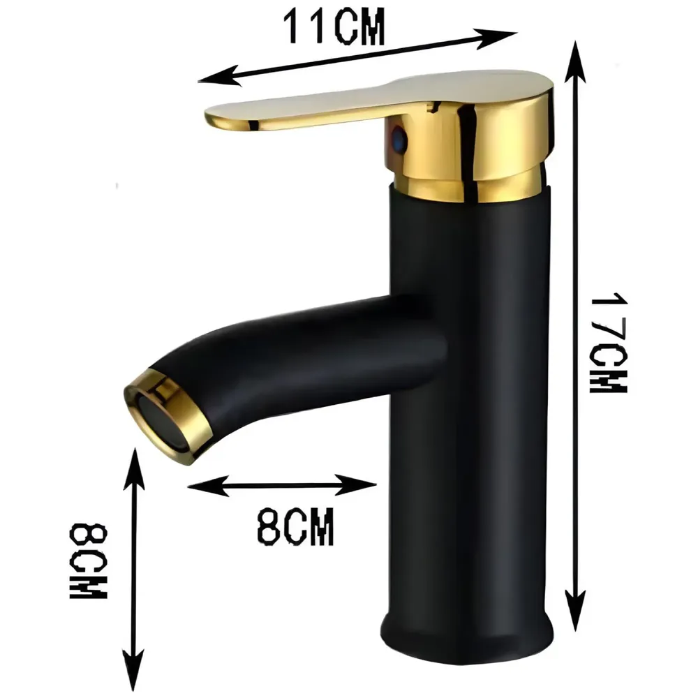 Black Gold Small Faucet Single Lever Basin Mixer Waterfall Short Black, for Bathroom Washbasins Toilets 7 Inches Height.