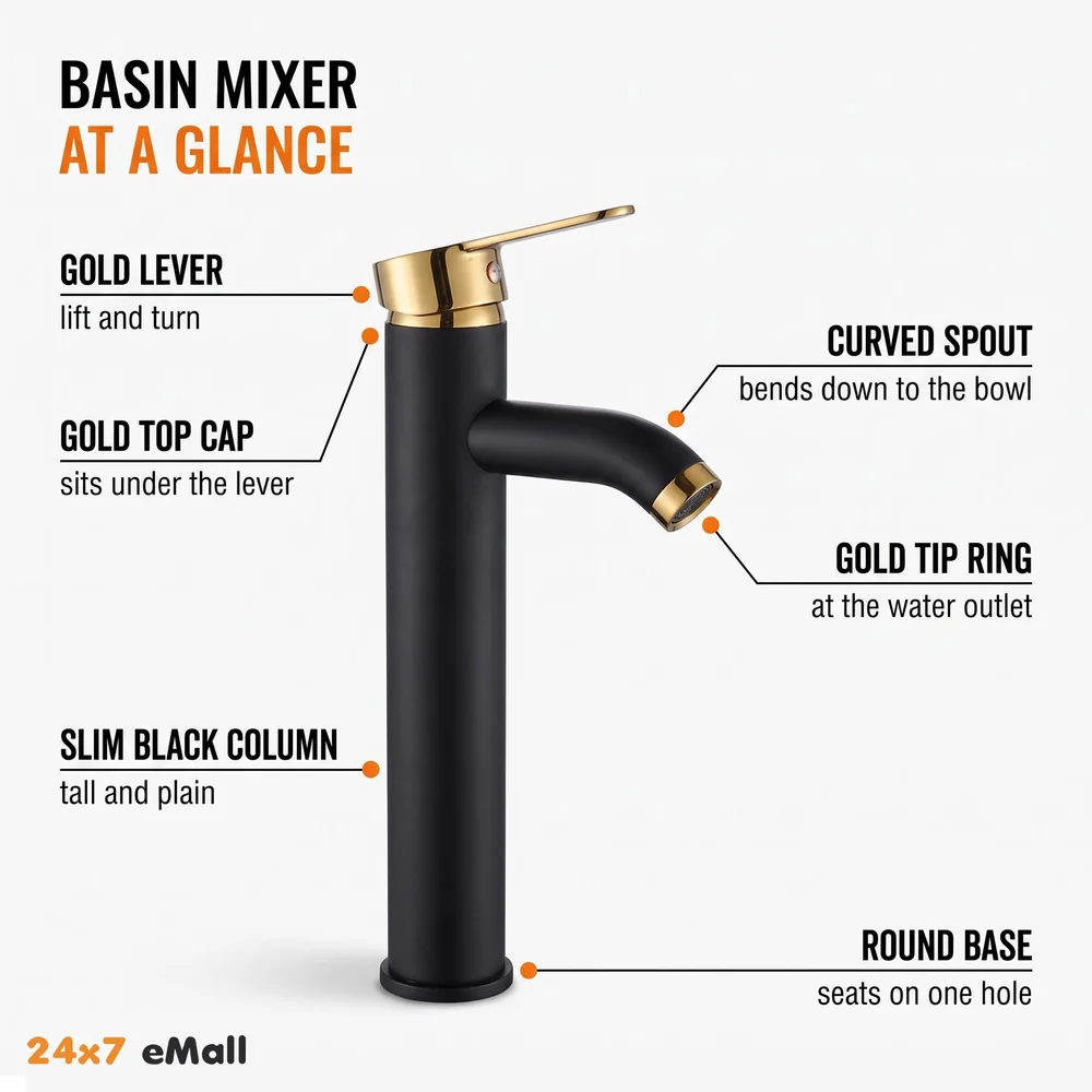 Black Gold Tall Faucet Single Lever Basin Mixer 12in Bathroom