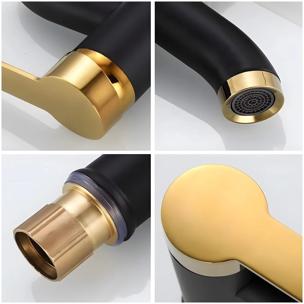 Black Gold Tall Faucet Single Lever Basin Mixer 12in Bathroom