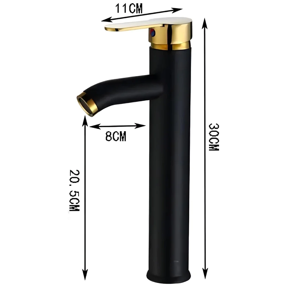 Black Gold Tall Faucet Single Lever Basin Mixer Waterfall Short Black, for Bathroom Washbasins Toilets 12 Inches Height.