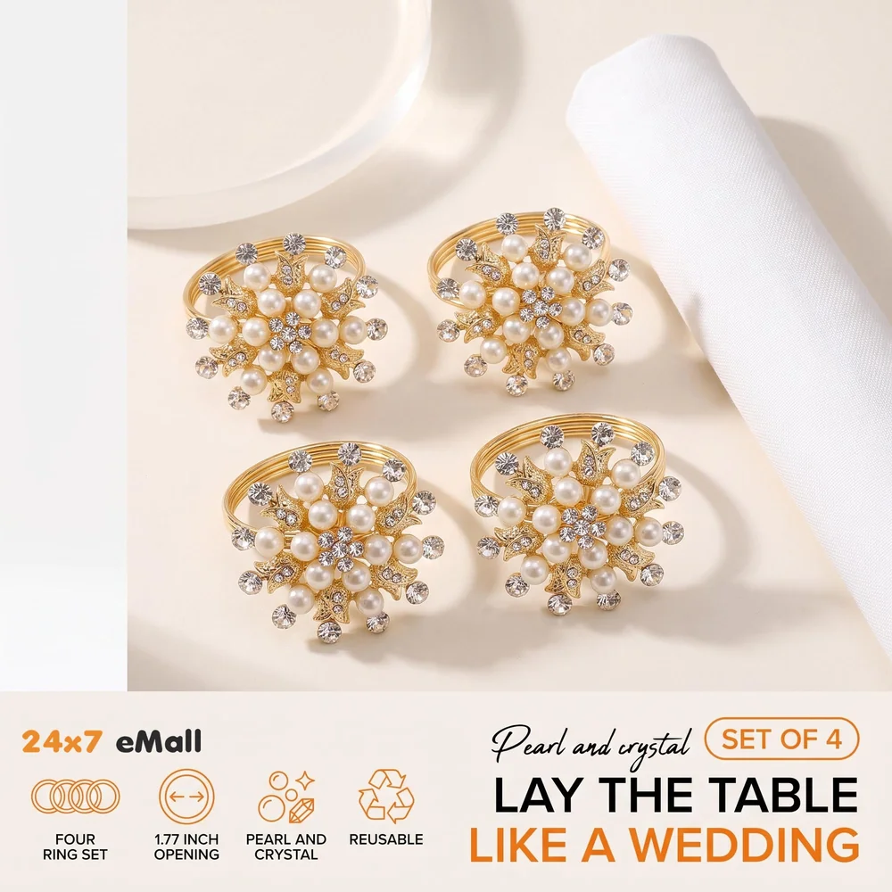 4 Pack Gold Napkin Rings Gold Diamond Hollow Out Metal Napkin Ring Set, Gold Napkin Holder Table Decorations, 1.77 inch Napkin Ring Buckles for Homes Restaurants Guest Wedding Party