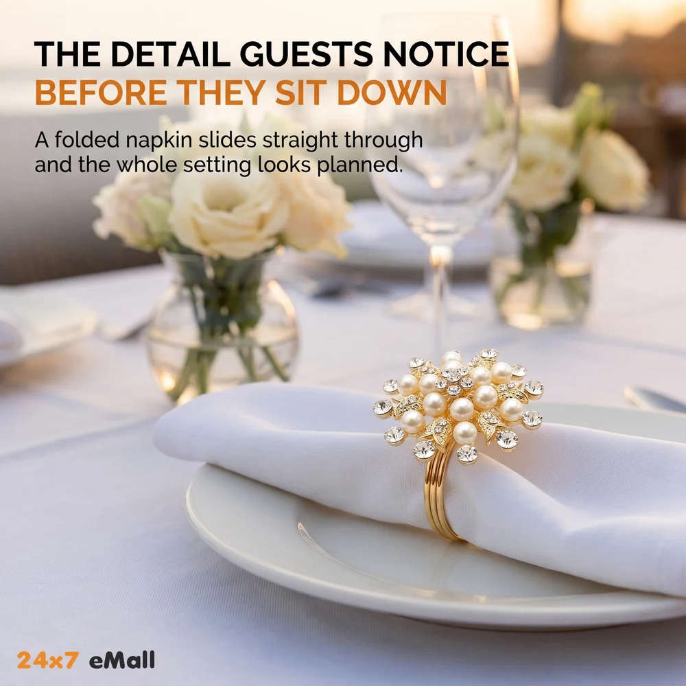 4 Pack Gold Napkin Rings Gold Diamond Hollow Out Metal Napkin Ring Set, Gold Napkin Holder Table Decorations, 1.77 inch Napkin Ring Buckles for Homes Restaurants Guest Wedding Party