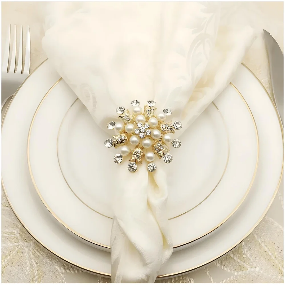 4 Pack Gold Napkin Rings Gold Diamond Hollow Out Metal Napkin Ring Set, Gold Napkin Holder Table Decorations, 1.77 inch Napkin Ring Buckles for Homes Restaurants Guest Wedding Party