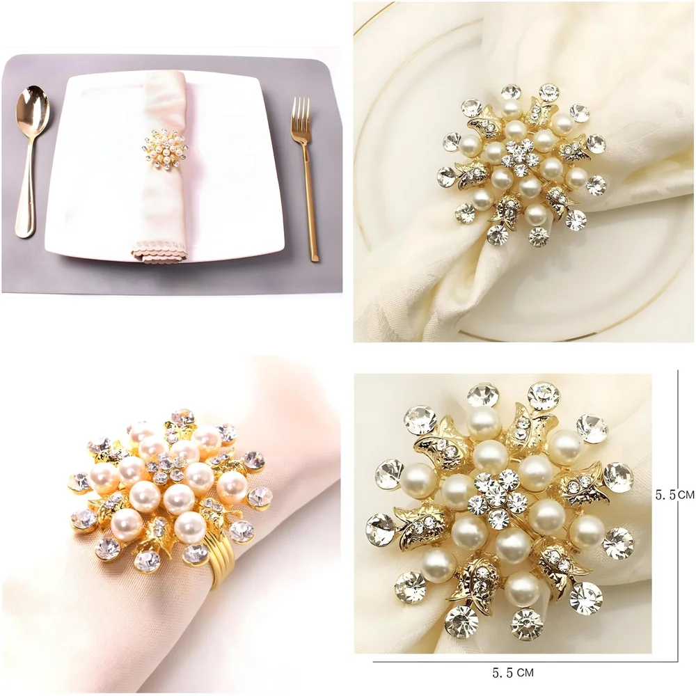 4 Pack Gold Napkin Rings Gold Diamond Hollow Out Metal Napkin Ring Set, Gold Napkin Holder Table Decorations, 1.77 inch Napkin Ring Buckles for Homes Restaurants Guest Wedding Party
