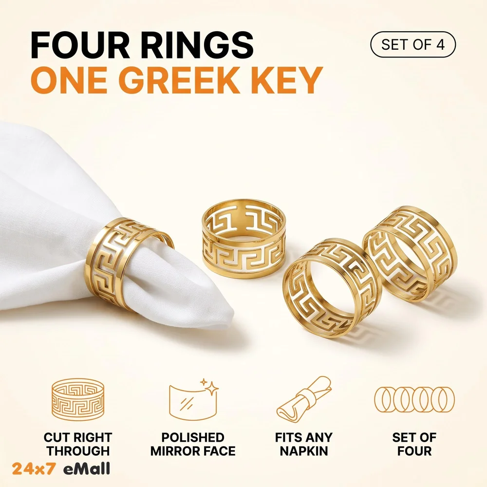 4 Pack Gold Napkin Rings, Hollow Out Metal Napkin Ring Set, Gold Napkin Holder Table Decorations, 1.77 inch Napkin Ring Buckles for Homes Restaurants Guest Wedding Party