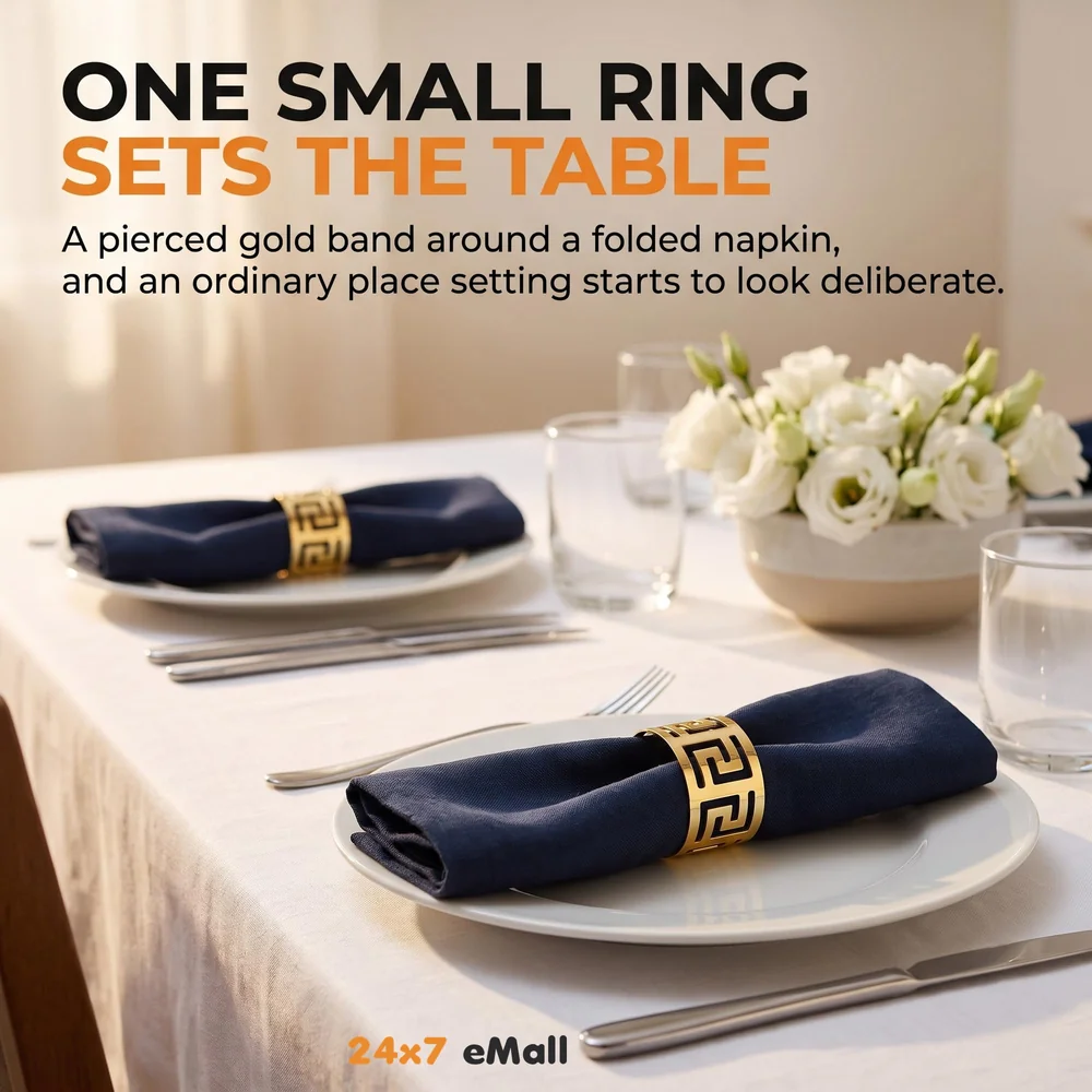 4 Pack Gold Napkin Rings, Hollow Out Metal Napkin Ring Set, Gold Napkin Holder Table Decorations, 1.77 inch Napkin Ring Buckles for Homes Restaurants Guest Wedding Party
