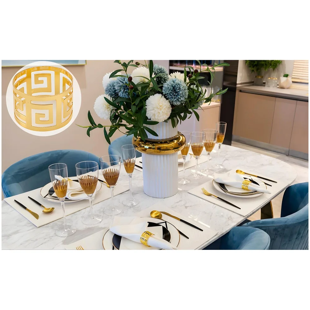 4 Pack Gold Napkin Rings, Hollow Out Metal Napkin Ring Set, Gold Napkin Holder Table Decorations, 1.77 inch Napkin Ring Buckles for Homes Restaurants Guest Wedding Party