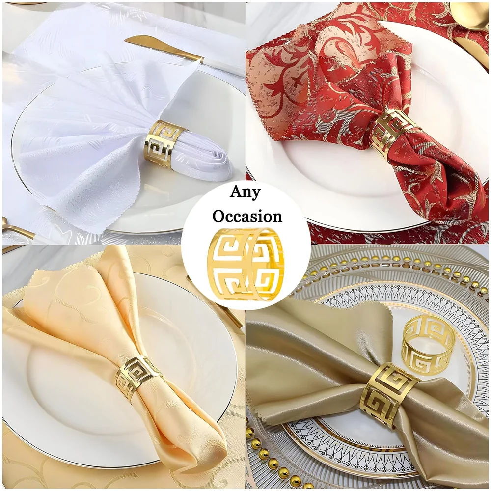 4 Pack Gold Napkin Rings, Hollow Out Metal Napkin Ring Set, Gold Napkin Holder Table Decorations, 1.77 inch Napkin Ring Buckles for Homes Restaurants Guest Wedding Party