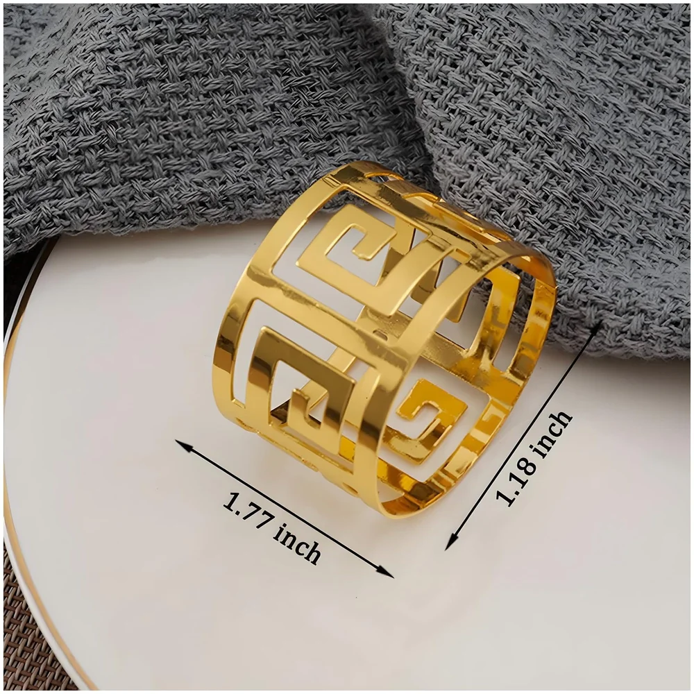 4 Pack Gold Napkin Rings, Hollow Out Metal Napkin Ring Set, Gold Napkin Holder Table Decorations, 1.77 inch Napkin Ring Buckles for Homes Restaurants Guest Wedding Party