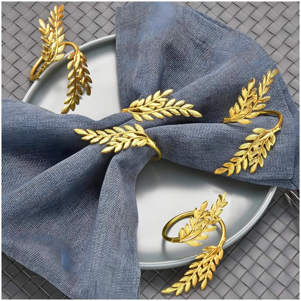 4 Pack Gold Napkin Rings, Golden Leaf Hollow Out Metal Napkin Ring Set, Gold Napkin Holder Table Decorations, 1.77 inch Napkin Ring Buckles for Homes Restaurants Guest Wedding Party