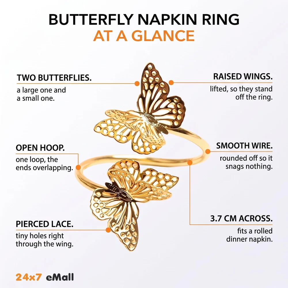4 Pack Gold Napkin Rings Golden Butterfly Hollow Out Metal Napkin Ring Set, Gold Napkin Holder Table Decorations, 1.77 inch Napkin Ring Buckles for Homes Restaurants Guest Wedding Party