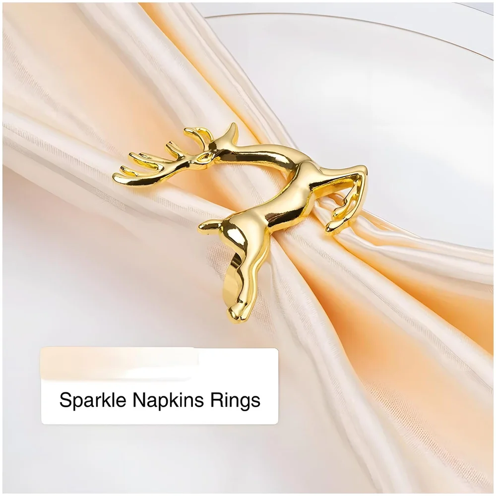 4 Pack Gold Napkin Rings Golden Deer Hollow Out Metal Napkin Ring Set, Gold Napkin Holder Table Decorations, 1.77 inch Napkin Ring Buckles for Homes Restaurants Guest Wedding Party