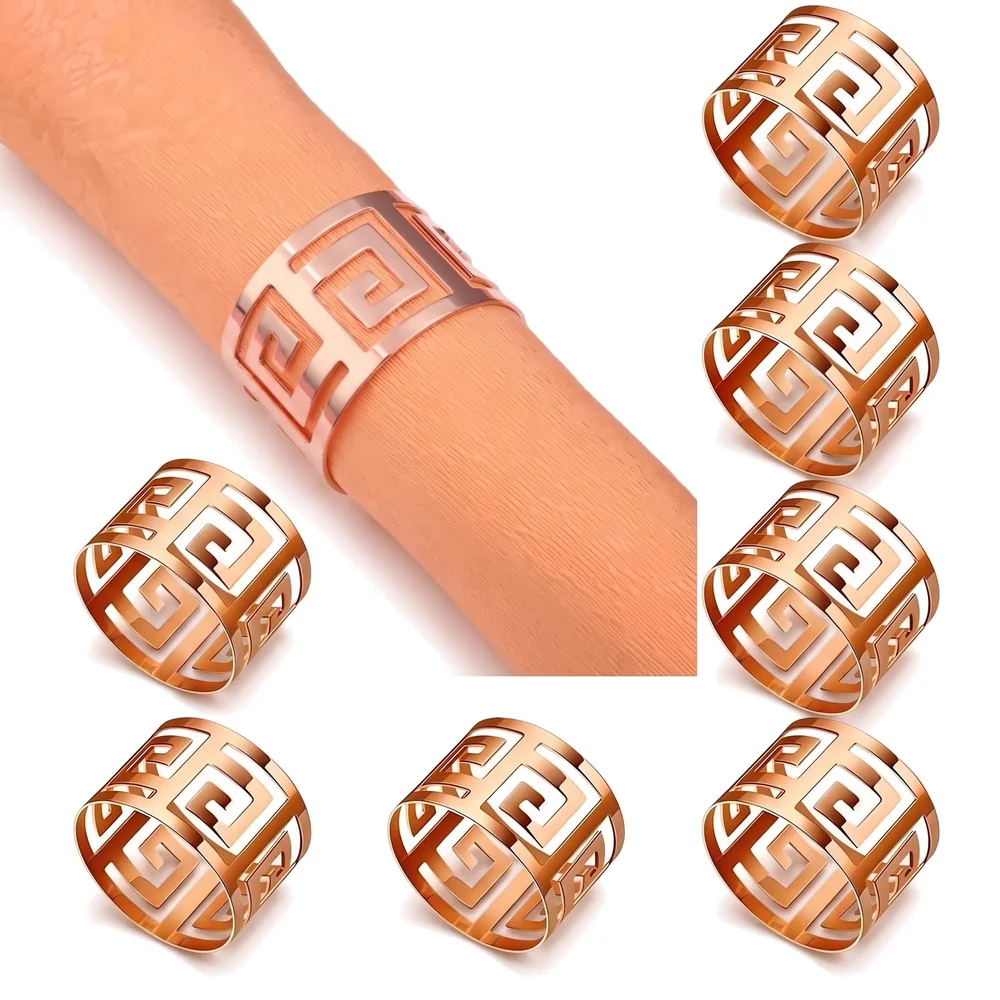 6 Pack Rose Gold Napkin Rings, Hollow Out Metal Napkin Ring Set, Napkin Holder Table Decorations, 1.77 inch Napkin Ring Buckles for Homes Restaurants Guest Wedding Party