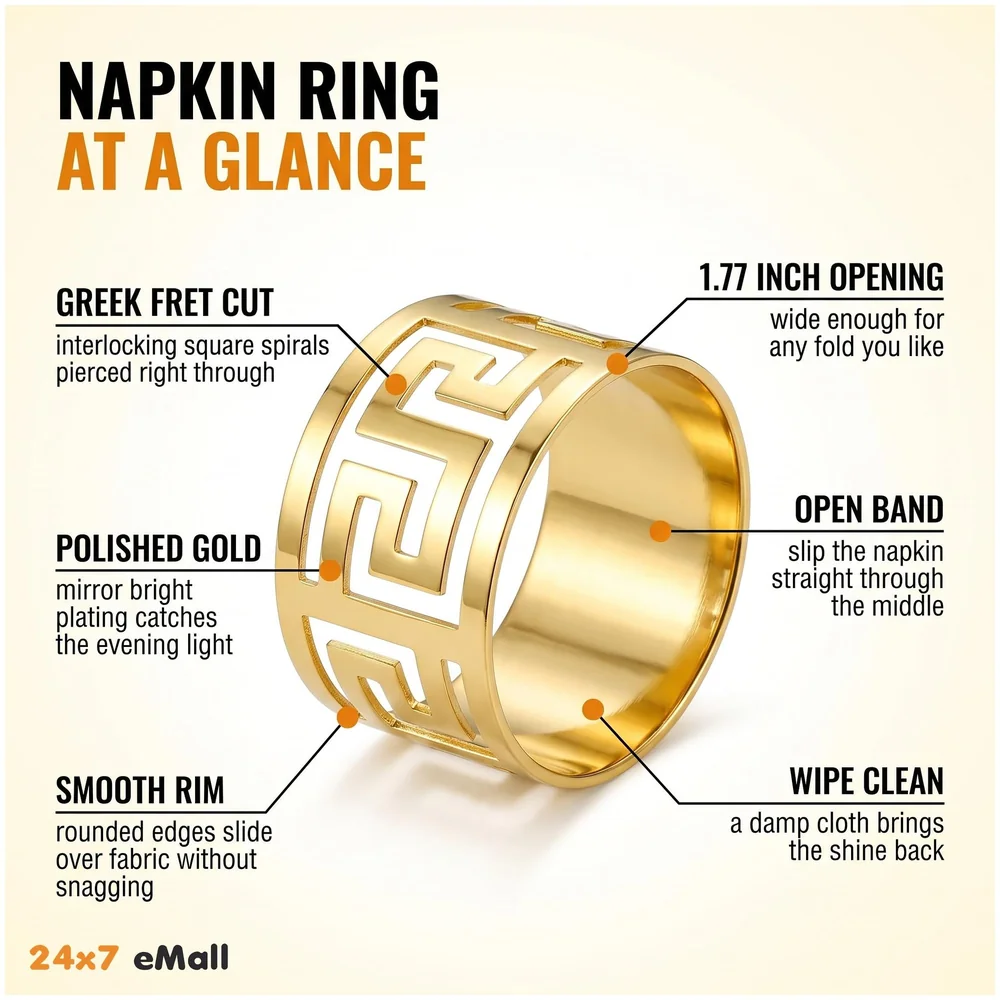 12 Pack Gold Napkin Rings Hollow Out Metal Holder 1.77 inch Set