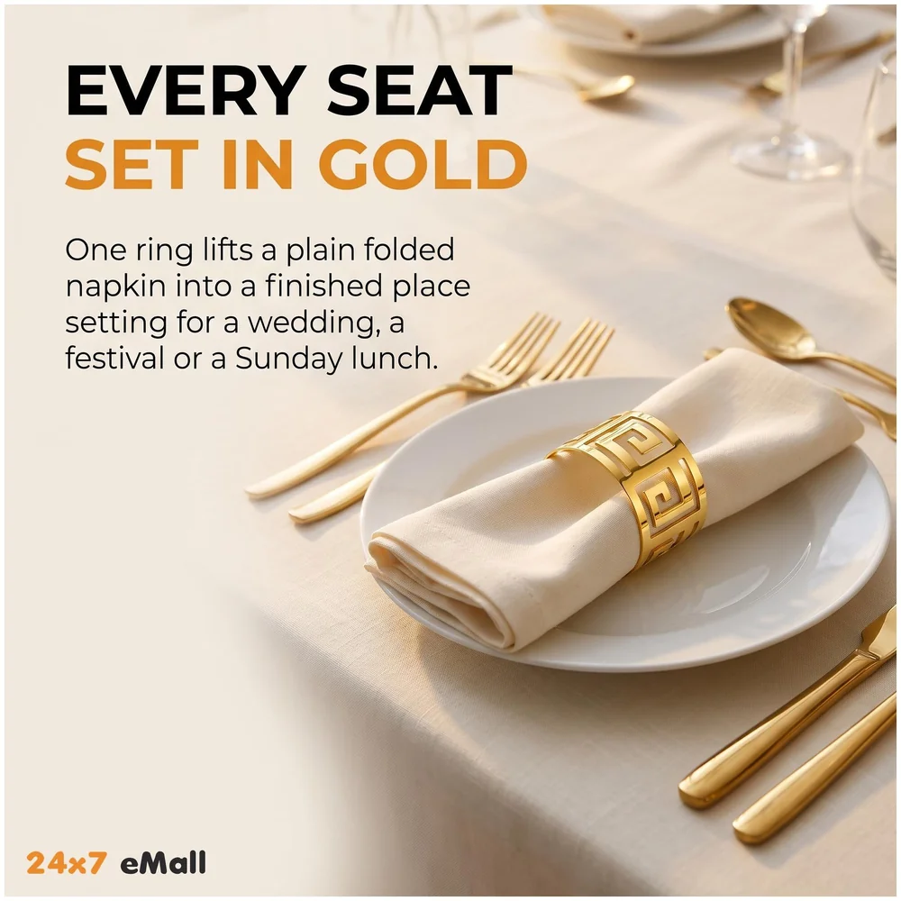 12 Pack Gold Napkin Rings Hollow Out Metal Holder 1.77 inch Set