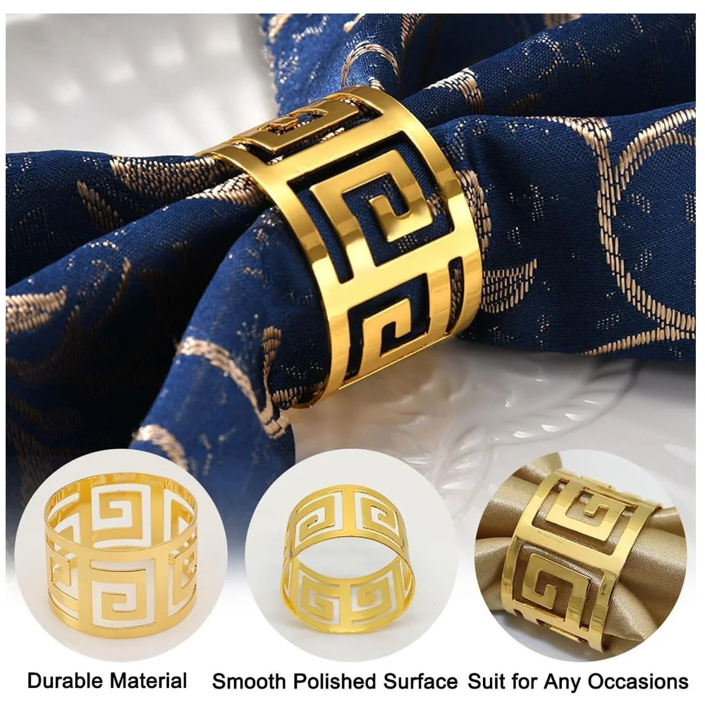 12 Pack Gold Napkin Rings Hollow Out Metal Holder 1.77 inch Set