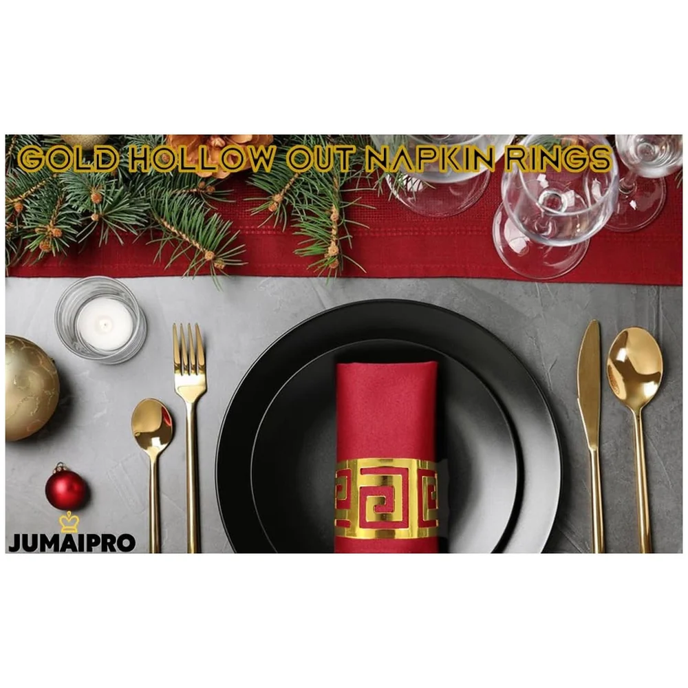 12 Pack Gold Napkin Rings Hollow Out Metal Holder 1.77 inch Set