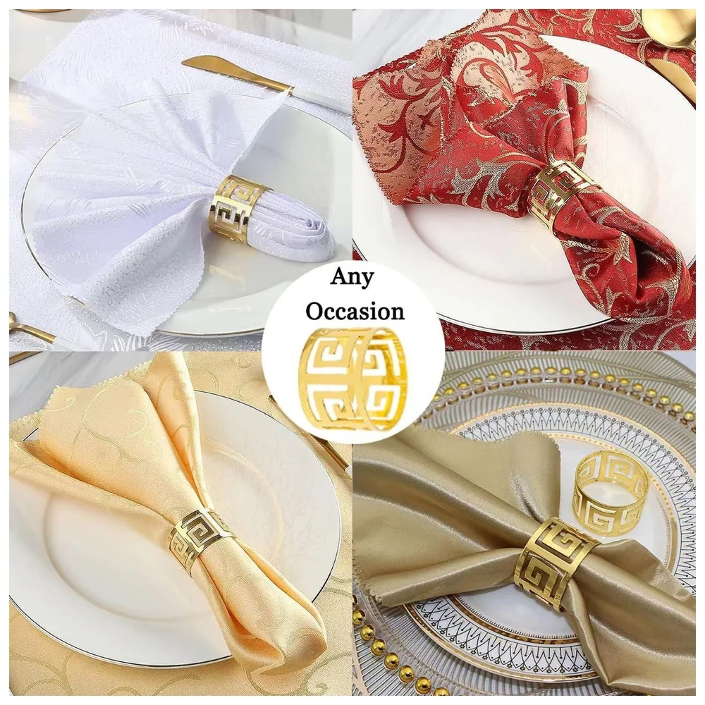 12 Pack Gold Napkin Rings Hollow Out Metal Holder 1.77 inch Set