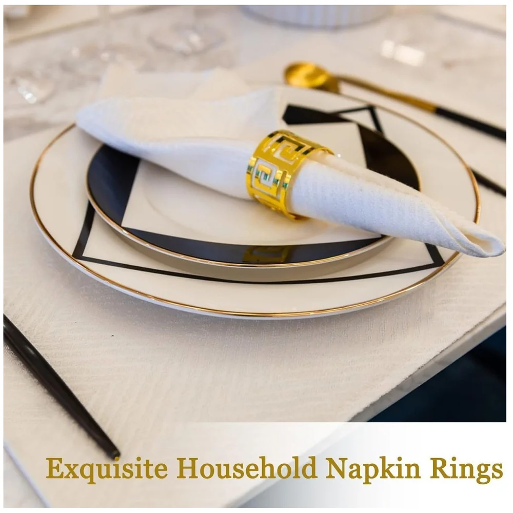 12 Pack Gold Napkin Rings Hollow Out Metal Holder 1.77 inch Set