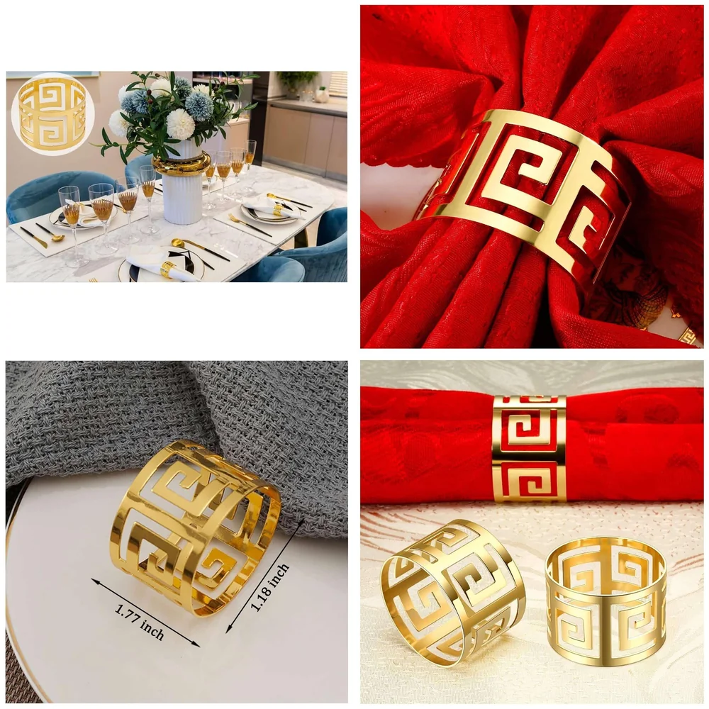 12 Pack Gold Napkin Rings Hollow Out Metal Holder 1.77 inch Set