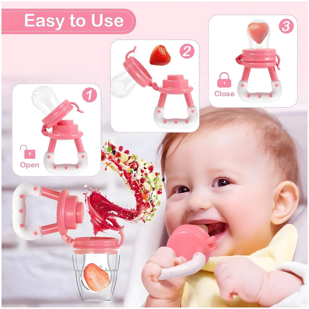 Baby Feeding Set, 12 Pieces, New Born Tableware Set, Fruit Teat, Baby Bowl with Suction Cup, Baby Spoon, Baby Food Dispenser Spoon, Bib Baby, Grinding Bowl for Children Complete Kit Pink