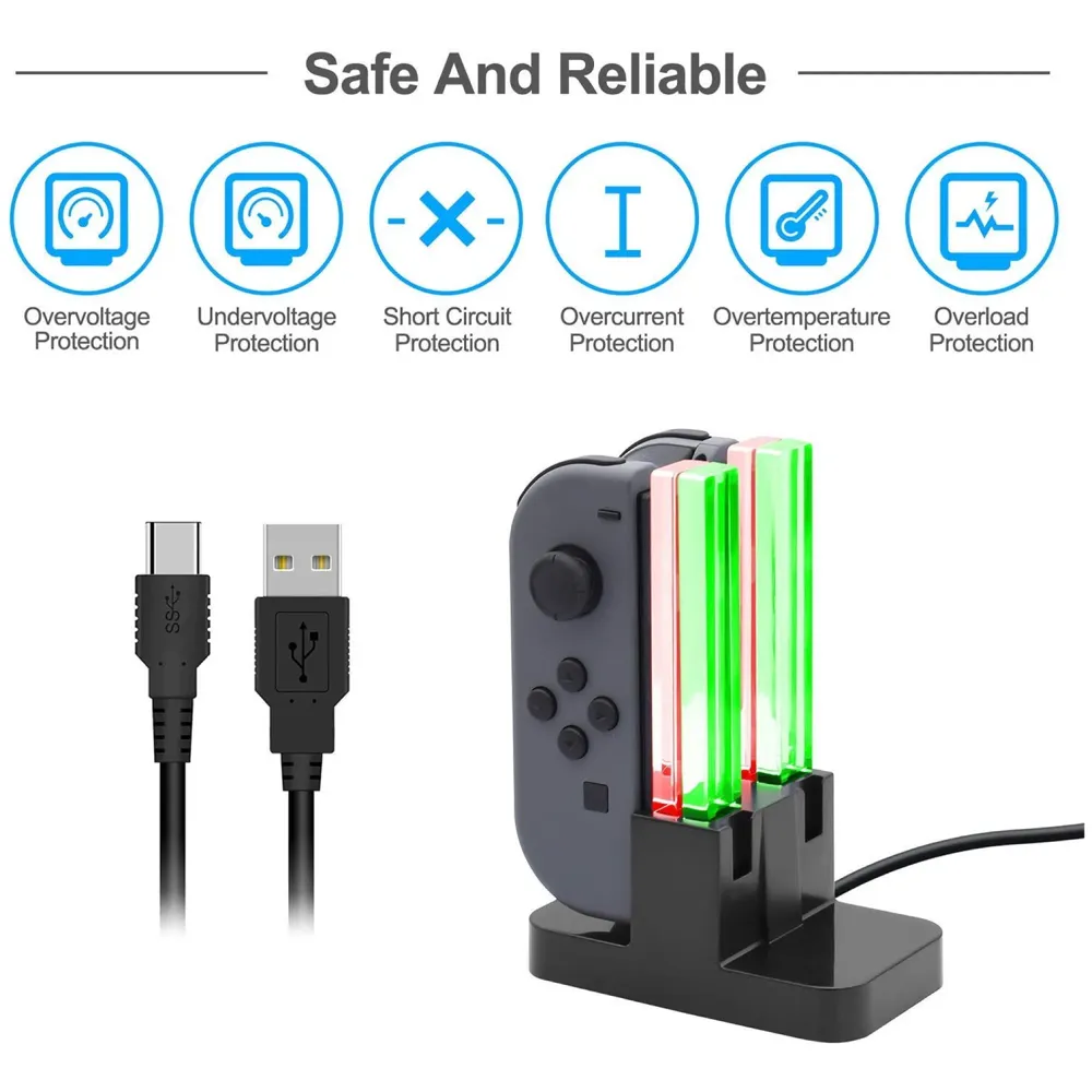 Charging Dock for Nintendo Switch Controllers, 4-in-1 Joy Con Charging Dock Station Stand.