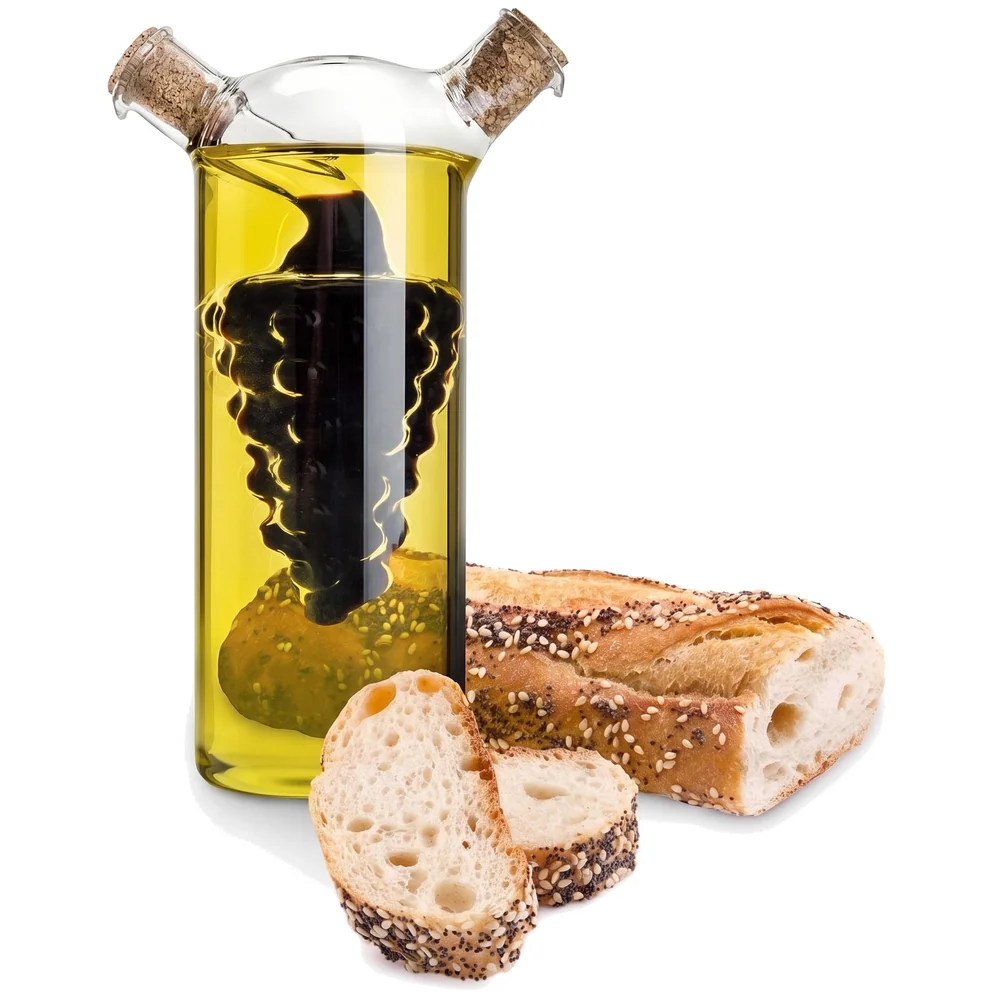 Oil and Vinegar Cruet Set Dispenser Set, 2-In-1 Double Layer Glass Olive Oil Bottle with Cork Stoppers, Pourer Spout Stoppers Oil Cruet Jar for Cooking Grape