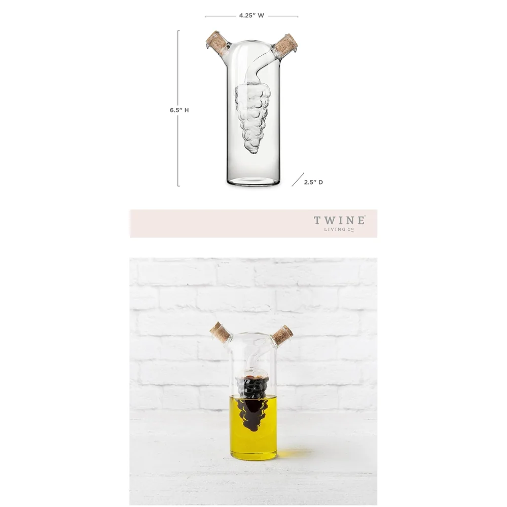 Oil and Vinegar Cruet Set Dispenser Set, 2-In-1 Double Layer Glass Olive Oil Bottle with Cork Stoppers, Pourer Spout Stoppers Oil Cruet Jar for Cooking Grape