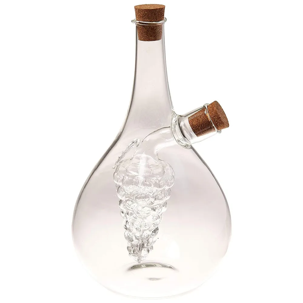 Oil and Vinegar Cruet Set Double Layer Glass Round Grape Corks
