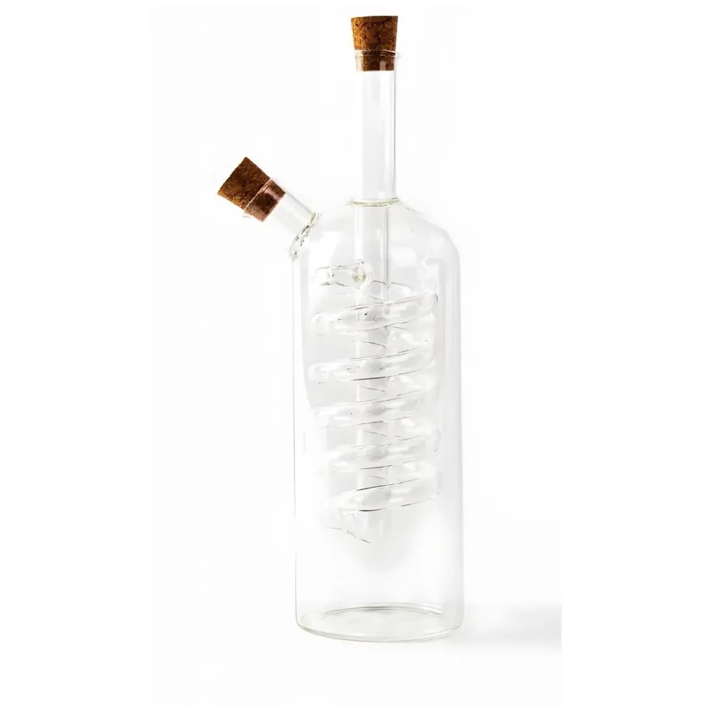 Oil and Vinegar Cruet Set Dispenser Set, 2-In-1 Double Layer Glass Olive Oil Bottle with Cork Stoppers, Pourer For Restaurants And Homes - 17cm x 9 cm