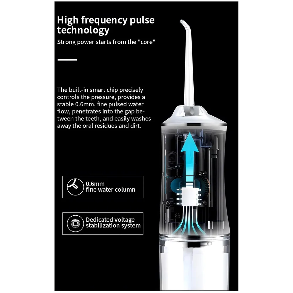 Black Water Flosser Portable Dental Water Jet Oral Teeth Irrigator Waterproof Tooth Cleaner Water Flosser Oral Flosser 3 Modes And 4 Nozzels 220 ML