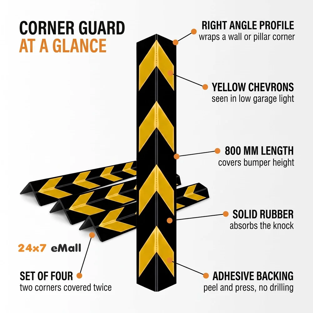4 Pcs Corner Parking Guard Rubber Durable 800 Mm - Protects Cars From Scratches And Bumps, Heavy-Duty Wall Corner Protector For Garage And Parking Spaces, Easy Installation, High-Visibility
