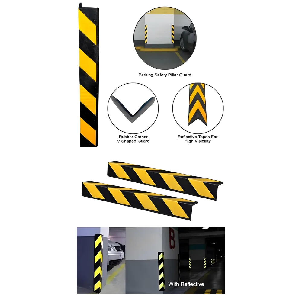 4 Pcs Corner Parking Guard Rubber Durable 800 Mm - Protects Cars From Scratches And Bumps, Heavy-Duty Wall Corner Protector For Garage And Parking Spaces, Easy Installation, High-Visibility